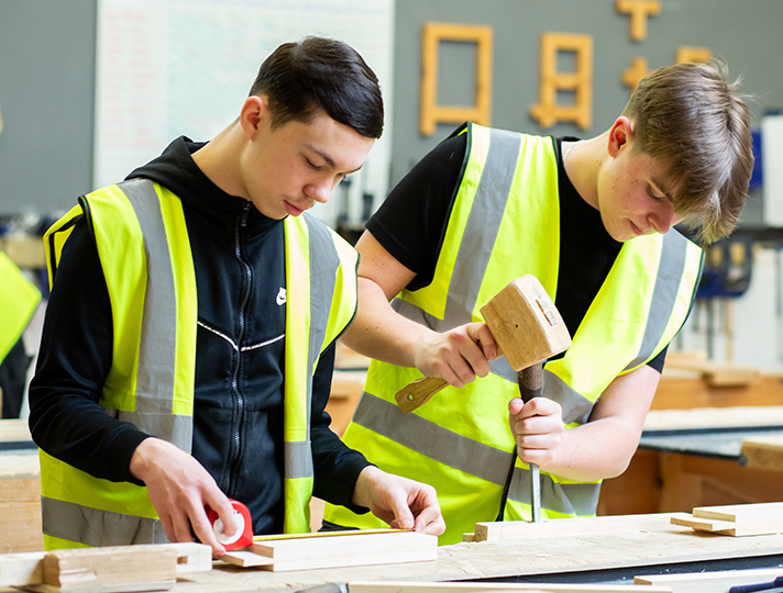 Student working in the carpentry workshop