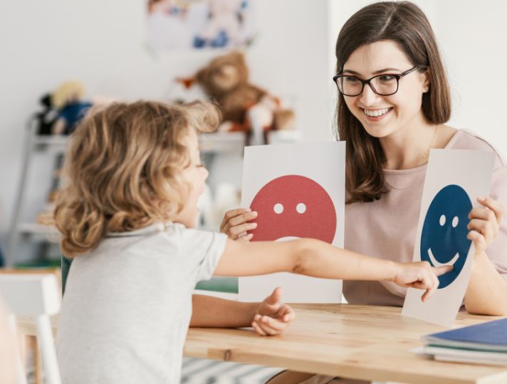 Children showing their emotion to person